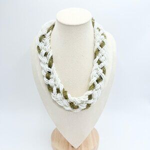Vintage Gold White Braided Seed Bead Torsade Necklace